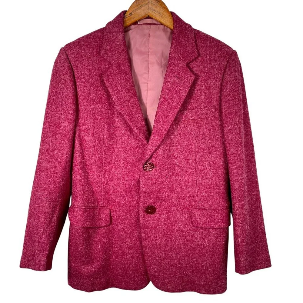 Bespoke Vintage Wool Blazer Youth 12–14 Raspberry Hand Tailored Jacket